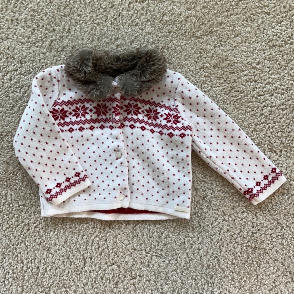 Janie & Jack sweater faux fur collar - 6-12 mth